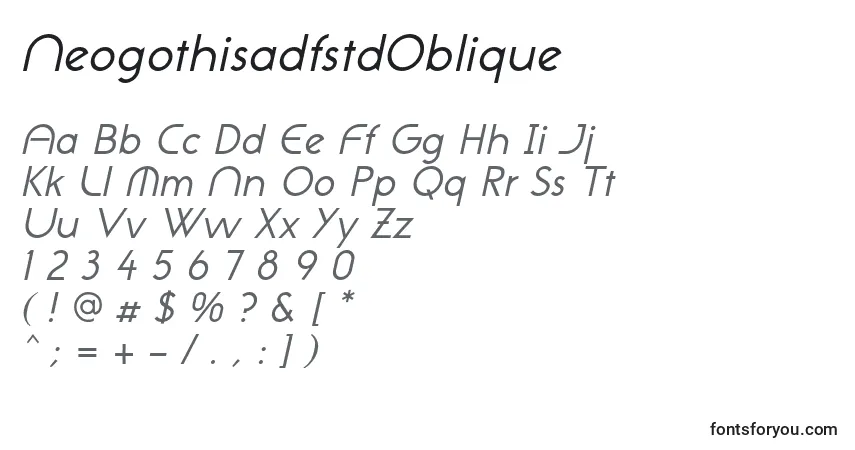 Шрифт NeogothisadfstdOblique – алфавит, цифры, специальные символы