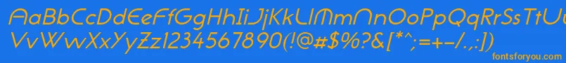 フォントNeogothisadfstdOblique – オレンジ色の文字が青い背景にあります。