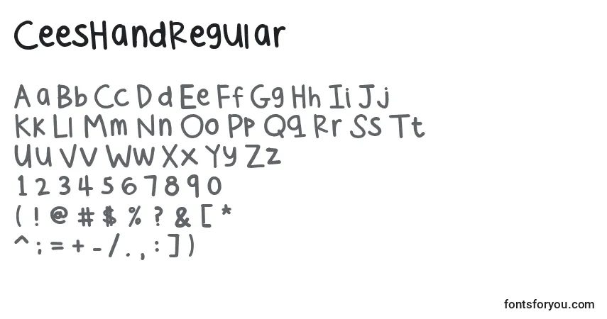Schriftart CeesHandRegular – Alphabet, Zahlen, spezielle Symbole
