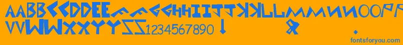 Uni1-Schriftart – Blaue Schriften auf orangefarbenem Hintergrund