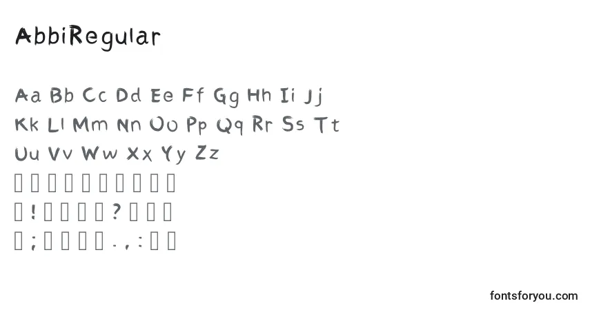 Шрифт AbbiRegular – алфавит, цифры, специальные символы