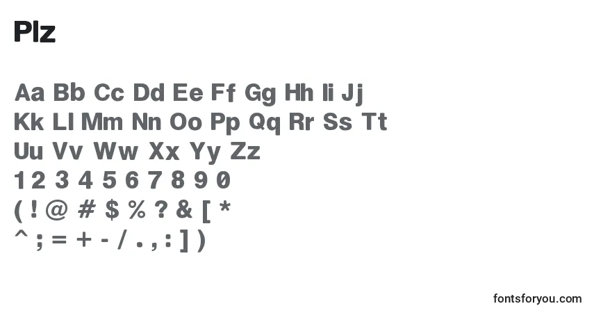 Czcionka Plz – alfabet, cyfry, specjalne znaki