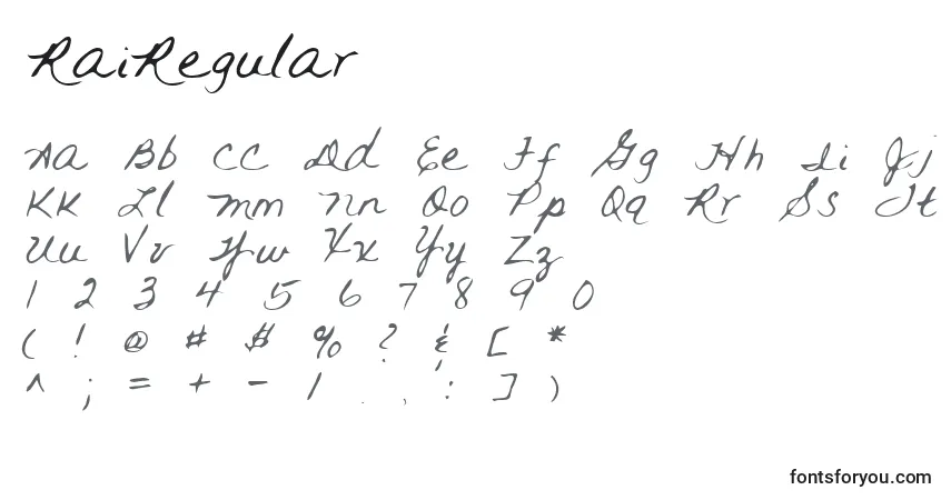 Schriftart RaiRegular – Alphabet, Zahlen, spezielle Symbole