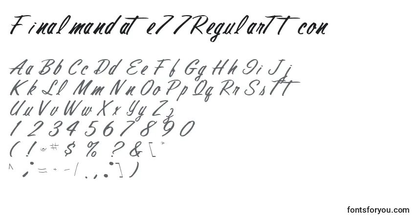 Czcionka Finalmandate77RegularTtcon – alfabet, cyfry, specjalne znaki