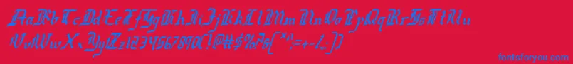 RedcoatCondensedItalic-Schriftart – Blaue Schriften auf rotem Hintergrund