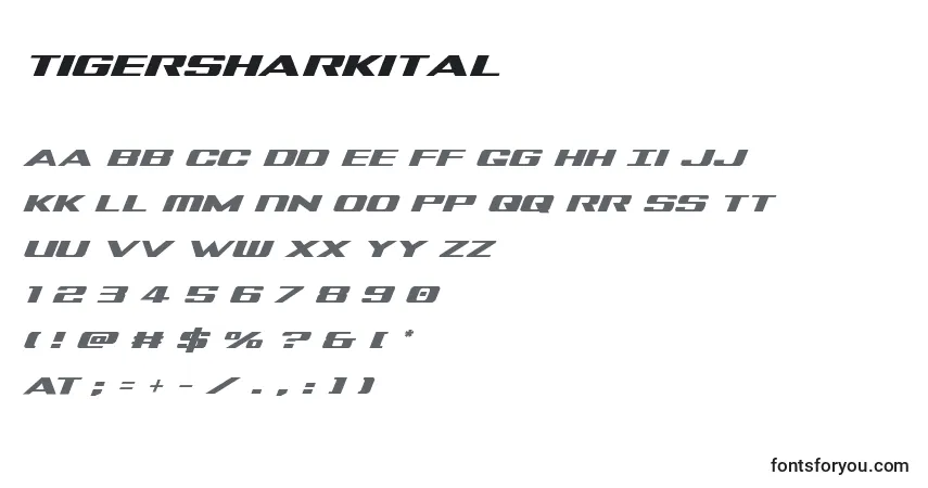 characters of tigersharkital font, letter of tigersharkital font, alphabet of  tigersharkital font
