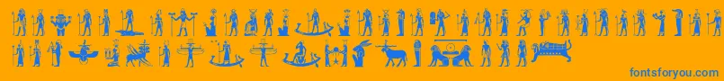 Egyptiandeities-Schriftart – Blaue Schriften auf orangefarbenem Hintergrund