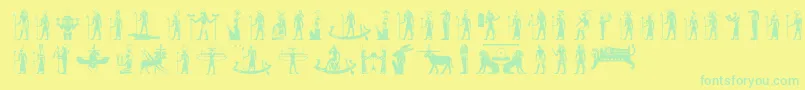 Egyptiandeities-Schriftart – Grüne Schriften auf gelbem Hintergrund