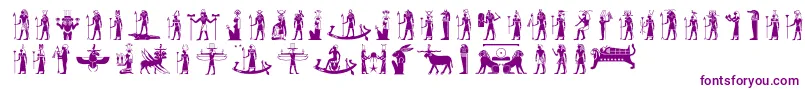 Egyptiandeities-Schriftart – Violette Schriften auf weißem Hintergrund