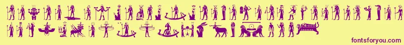 Egyptiandeities-Schriftart – Violette Schriften auf gelbem Hintergrund