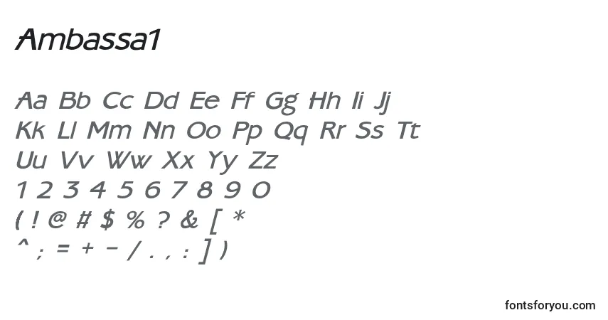 A fonte Ambassa1 – alfabeto, números, caracteres especiais