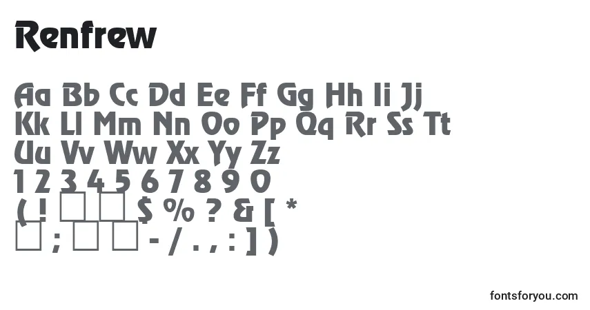 Renfrew-fontti – aakkoset, numerot, erikoismerkit