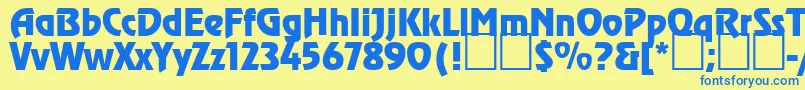 フォントRenfrew – 青い文字が黄色の背景にあります。