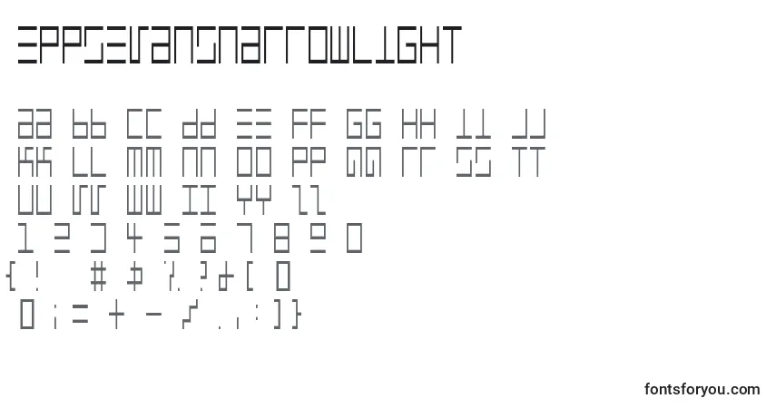 A fonte EppsEvansNarrowLight – alfabeto, números, caracteres especiais
