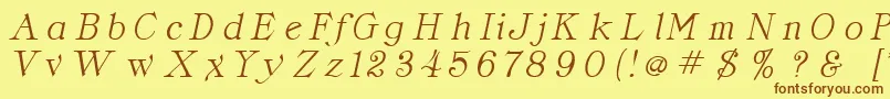 フォントCordellaItalic – 茶色の文字が黄色の背景にあります。