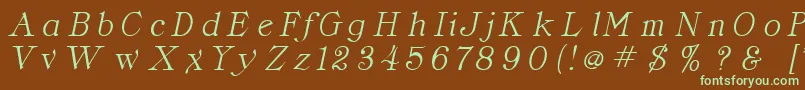 フォントCordellaItalic – 緑色の文字が茶色の背景にあります。