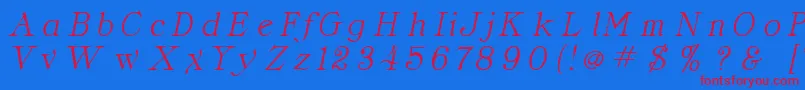 CordellaItalic-Schriftart – Rote Schriften auf blauem Hintergrund