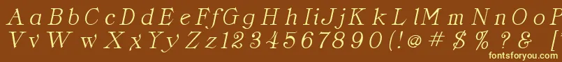 CordellaItalic-fontti – keltaiset fontit ruskealla taustalla