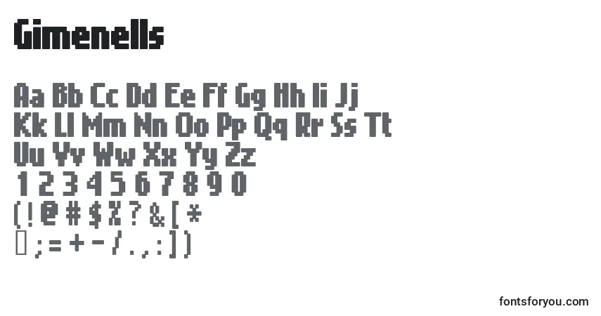 Czcionka Gimenells – alfabet, cyfry, specjalne znaki
