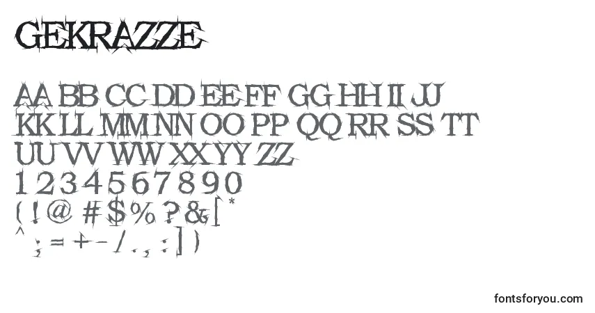 Czcionka Gekrazze – alfabet, cyfry, specjalne znaki