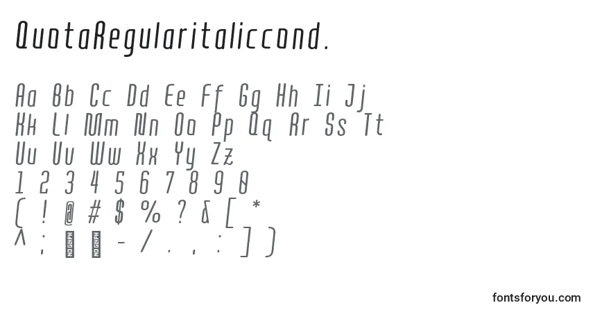 Czcionka QuotaRegularitaliccond. – alfabet, cyfry, specjalne znaki