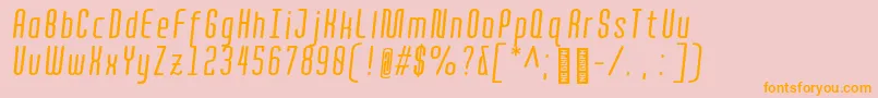 フォントQuotaRegularitaliccond. – オレンジの文字がピンクの背景にあります。