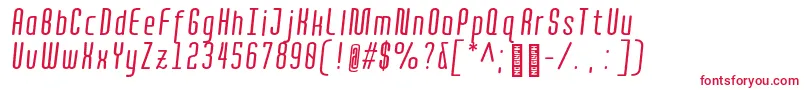 フォントQuotaRegularitaliccond. – 白い背景に赤い文字