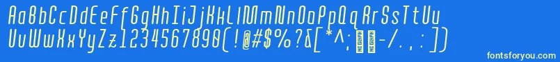QuotaRegularitaliccond. Font – Yellow Fonts on Blue Background
