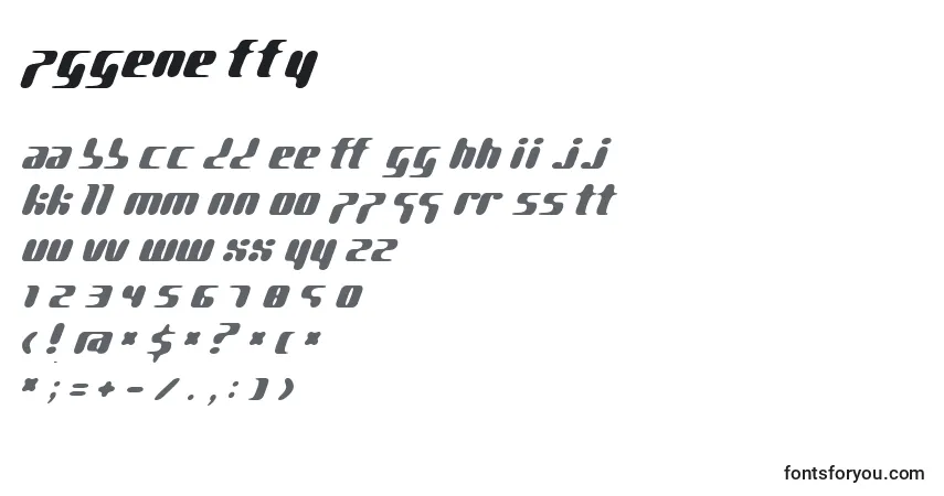 Schriftart Pggene ffy – Alphabet, Zahlen, spezielle Symbole