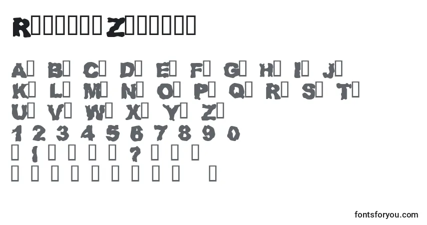 A fonte RedneckZombies – alfabeto, números, caracteres especiais