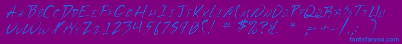 Uecker-Schriftart – Blaue Schriften auf violettem Hintergrund