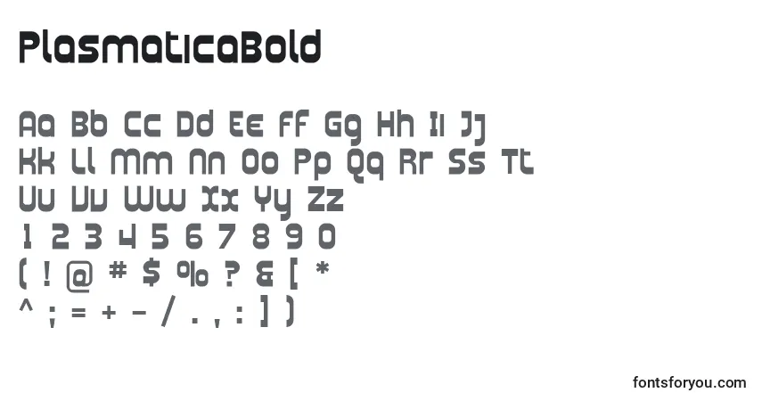 A fonte PlasmaticaBold – alfabeto, números, caracteres especiais