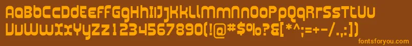 Weitere Informationen zur PlasmaticaBold-Schriftart PlasmaticaBold-Schriftart – Orangefarbene Schriften auf braunem Hintergrund