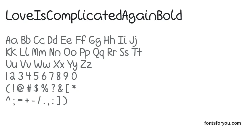 A fonte LoveIsComplicatedAgainBold – alfabeto, números, caracteres especiais