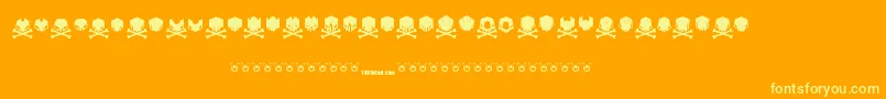 Deadhead-Schriftart – Gelbe Schriften auf orangefarbenem Hintergrund