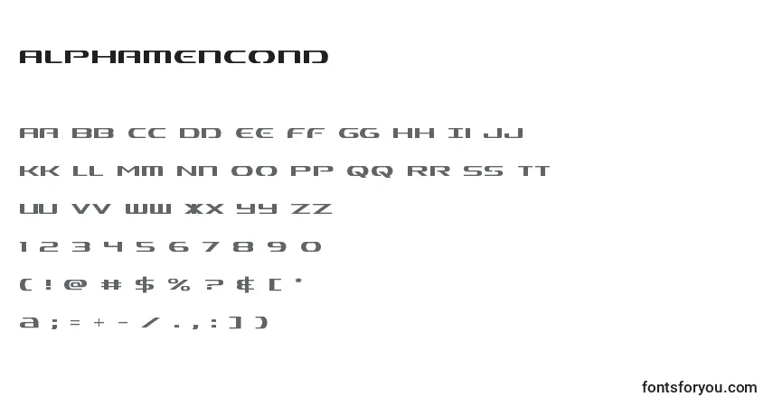 Czcionka Alphamencond – alfabet, cyfry, specjalne znaki