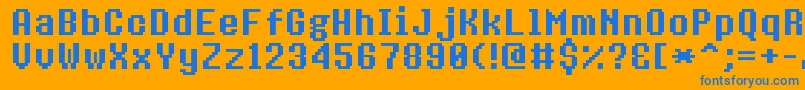 8bitoperatorplusBold-Schriftart – Blaue Schriften auf orangefarbenem Hintergrund