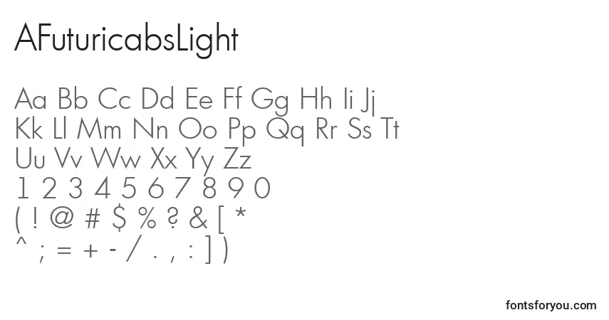 A fonte AFuturicabsLight – alfabeto, números, caracteres especiais
