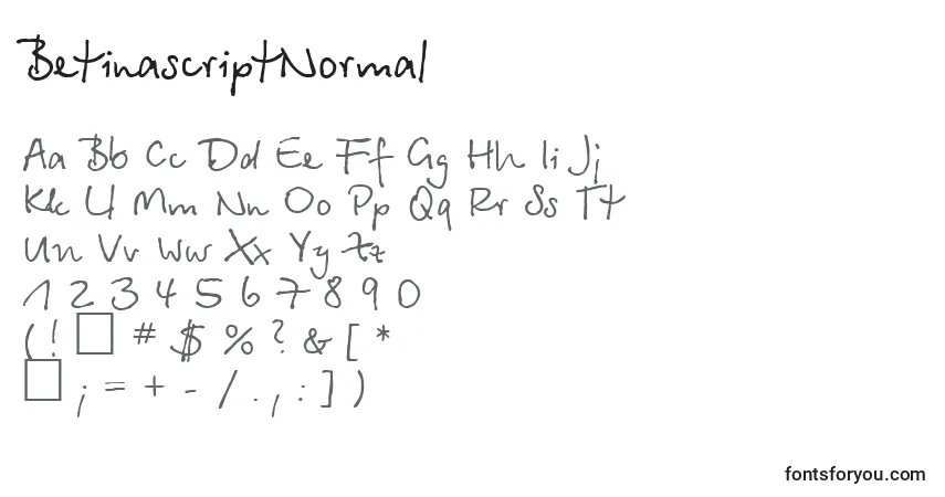 A fonte BetinascriptNormal – alfabeto, números, caracteres especiais
