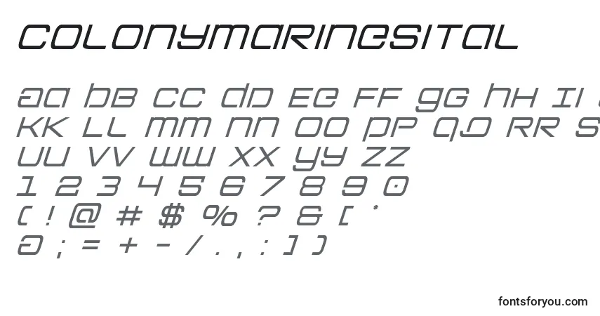 Schriftart Colonymarinesital – Alphabet, Zahlen, spezielle Symbole