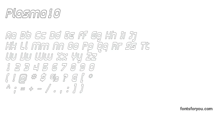A fonte Plasma10 – alfabeto, números, caracteres especiais