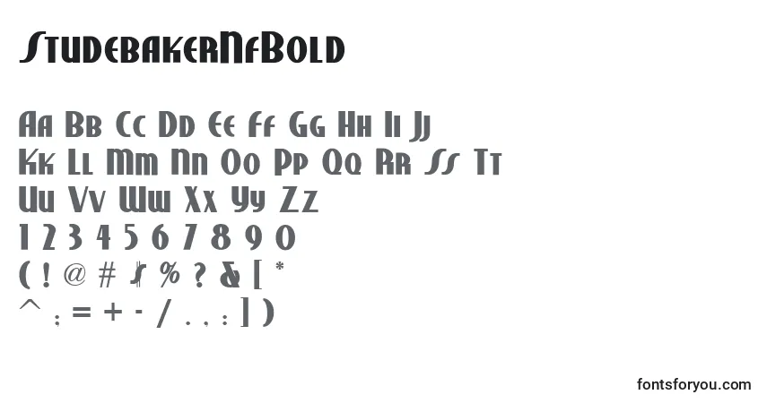 Шрифт StudebakerNfBold – алфавит, цифры, специальные символы