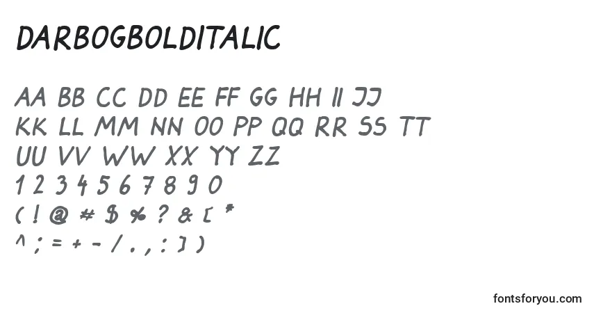 A fonte DarbogBoldItalic – alfabeto, números, caracteres especiais
