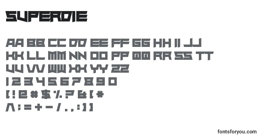 A fonte Superdie – alfabeto, números, caracteres especiais