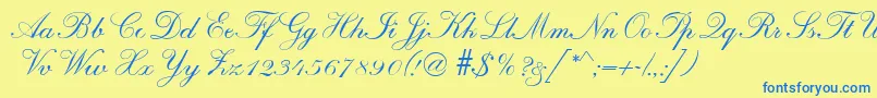 R690ScriptRegular Font – Blue Fonts on Yellow Background