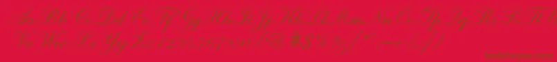 R690ScriptRegular-Schriftart – Braune Schriften auf rotem Hintergrund