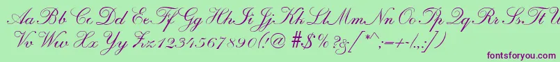 R690ScriptRegular Font – Purple Fonts on Green Background