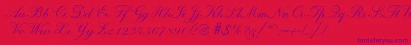 R690ScriptRegular-Schriftart – Violette Schriften auf rotem Hintergrund