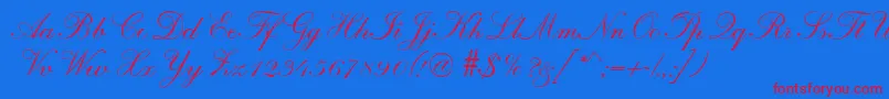 R690ScriptRegular-Schriftart – Rote Schriften auf blauem Hintergrund