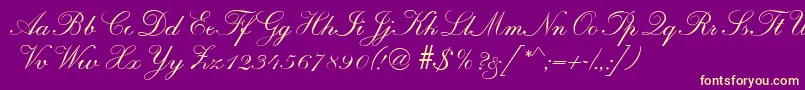 R690ScriptRegular-Schriftart – Gelbe Schriften auf violettem Hintergrund
